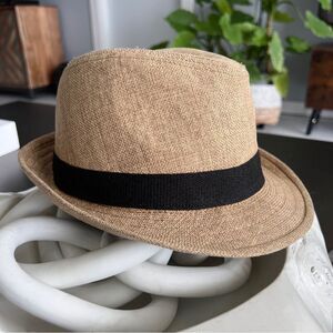 Beige Fedora Hat with Black Band by Touche Balneaire Size S